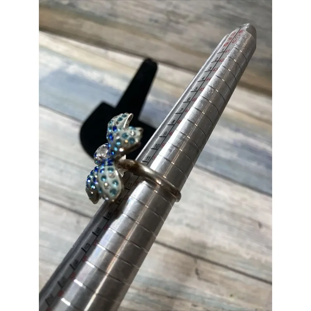 Blue Crystals Clear Rhinestone‎ Sterling Silver 925 Ring size 6 Sparkle